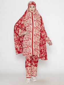 Dernières robes musulmanes élégantes de haute qualité à imprimé floral et à manches longues en cordon modeste dans une belle couleur rouge pour femmes et filles - Product Image 4