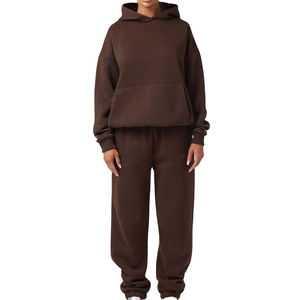 Survêtement pour femmes en coton épais deux pièces vierge Jogging Costume uni surdimensionné Pull à capuche Ensemble survêtement personnalisé pour femmes - Product Image 1