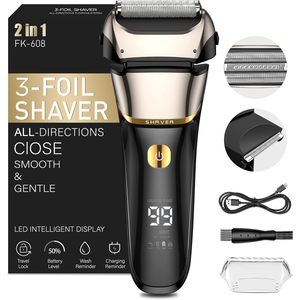 Afeitadora Eléctrica LED Recargable por USB para Hombre, Recortadora de Barba de Precisión en Húmedo/Seco con Afeitadora de Láminas 2 en 1, 3 Cuchillas Flotantes, Inalámbrica - Product Image 4