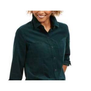 Camicia in velluto a coste verde scuro extra large da donna Charter Club, stile casual autunnale, con logo ricamato, in chiffon di seta e maglia. - Product Image 2