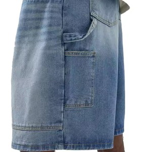 Venta al por mayor de pantalones cortos de mezclilla azul de encargo de doble rodilla para los hombres/Precio de fábrica de ajuste relajado pantalones cortos de mezclilla con efecto desteñido para los hombres - Product Image 3