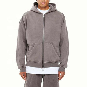 Sweat à capuche lavé vierge personnalisé de haute qualité Vintage Double fermeture éclair goutte épaule lavé à l'acide fermeture éclair jusqu'à sweats à capuche personnalisés pour hommes - Product Image 6