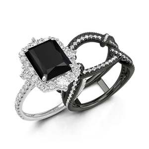 Ensemble de bagues de fiançailles Jeulia Twisted Interchangeable Black Radiant Halo - Product Image 2