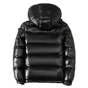 2025 New Fashion Men's Shiny Thin <b>Waterproof</b> Puffer Coat Black <b>Red</b> Bubble Stand Collar Zipper Closure Winter Warm Casual Style - Product Image 3