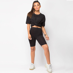 T-shirt de couleur unie avec short Short d'été solide entraînement femmes Fitness ensemble court qualité supérieure 2 pièces ensemble femmes été - Product Image 5