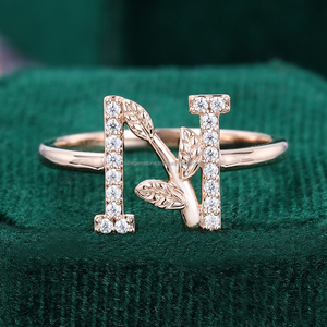 Personalizable inicial 'N' 925 anillo de plata esterlina CZ moissanita diamante chapado en oro rosa exquisito regalo de compromiso de boda - Product Image 1