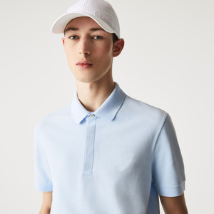 Polo de algodón elástico con logotipo bordado personalizado, camisa de ajuste Regular, color azul claro, piqué con solapa de botón oculto y Rib, 100% - Product Image 3