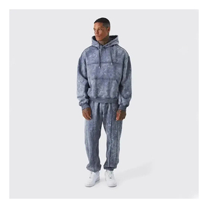 Parche personalizado para hombre, 2 piezas, lavado con ácido, chándal para correr, recortado, cuadrado, manga corta, cintura elástica, camiseta recta informal - Product Image 2