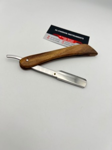 Al-Fardan Instruments Wooden Handle <b>Straight</b> Razor Stainless Steel Changeable Single Blade For Barber Shop Face Shaving Beard - Product Image 1