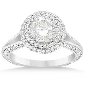 Bague de fiançailles en or blanc 14 carats avec double halo de diamants, sertie d'un diamant de 1,00 carat - Product Image 1