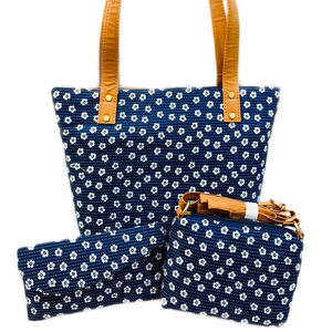Floral Summer <b>Tote</b> Beach <b>Bag</b> Set Lady's Fashion Canvas PU Handle Long Durable Polyester Lining Spacious Main Zip <b>Vintage</b> Style - Product Image 1