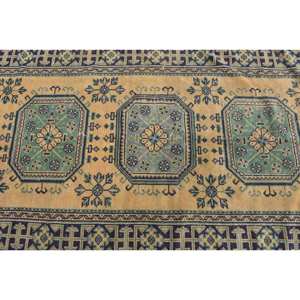 Classic <b>Boho</b> Yellow Blue Wool <b>Rug</b> 4.4 X 11.1ft Turkish Style Patchwork Rectangle for Living Room Entryway Teen's Hallway Latex - Product Image 5