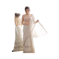 Sari de mariage en tissu imitation fourrure blanc très demandé avec travail riche sur le pallu pour pièce de chemisier à coudre pour mariée