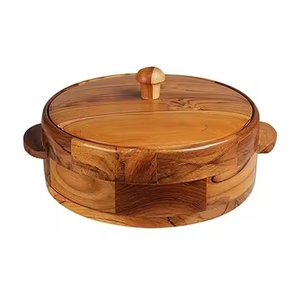 Tradebyd Boîte Chapati ronde en bois avec couvercle en verre Casserole de rangement de cuisine de luxe pour les maisons élégantes - Product Image 1