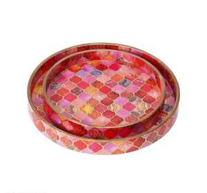 ถาดเสิร์ฟไม้เคลือบลายพิมพ์ศิลปะอาร์ตเดโค ทำมือ เป็นมิตรกับสิ่งแวดล้อม ลายพืช สำหรับงานบัพติศมา บาร์มิตซวาห์ ของตกแต่งบ้าน และของขวัญ - Product Image 1