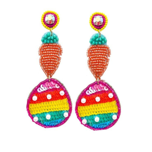 Easter Carrot Egg <b>Earrings</b> Seed Bead Easter Beaded Carrot and Eggs <b>Earrings</b> Beaded Carrot <b>Holiday</b> Embroidery <b>Earrings</b> - Product Image 1