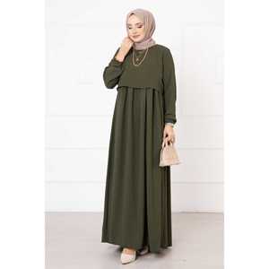 Khaki <b>Bolero</b>-Style Hijab Dress Ruffles Beading <b>Fur</b> Feather Solid Straight Cotton Plus Size Empire Waist Basic Islamic - Product Image 3