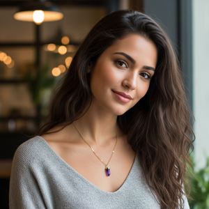 Trendy Amethyst Small Bullet Shape <b>Gold</b> Plated Pendant Sterling Silver Link <b>Chain</b> Necklace for Engagement Wedding & Party - Product Image 5