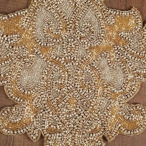 Handmade Christmas Decorative Beaded <b>Runner</b> Placemat Knitted <b>Dining</b> <b>Table</b> Mat with Fancy Leaves Design for Weddings Holidays - Product Image 1