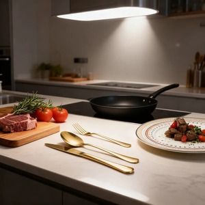 Ensemble de couverts en bois classique, écologique et luxueux, poli miroir, service de couverts, pique-nique, repas, 60 pièces, or brillant - Product Image 4