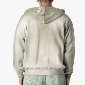 Sudadera con Capucha Gruesa con Cierre, Unisex, Estilo Vintage, Desgastada por el Sol, Diseño Bordado, Desgastada, Lavada al Ácido, Corte Cuadrado - Product Image 1