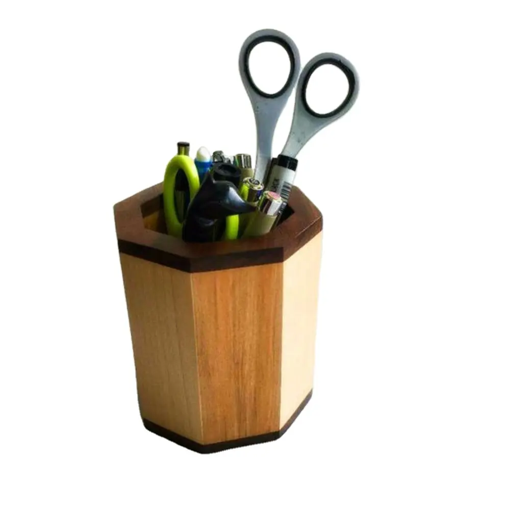 Porte-stylo Boîte en bois Conteneur pour bureau Fournitures de bureau Porte-stylo en bois Vintage Organisateur de stockage de bureau en bois