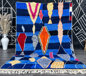 Blue Moroccan Abstract Beni Ourain <b>Rug</b> Custom Made Living Room <b>Rug</b> Home Decor New Soft Wool <b>Rug</b> - Product Image 1