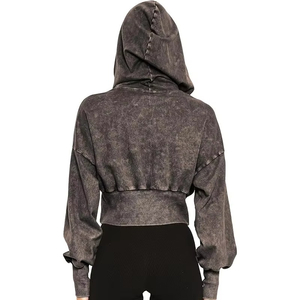 Personalizado Nuevo Diseño Vintage Logo Soft Wear Drop Shoulder Mujeres Hood Acid Wash Zipper Crop Hoodie - Product Image 6