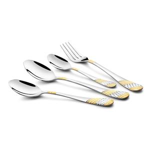 Juego de cubiertos de acero inoxidable de 5 piezas Premium ecológico con asas pulidas chapadas en oro y redondas para la cocina moderna - Product Image 3