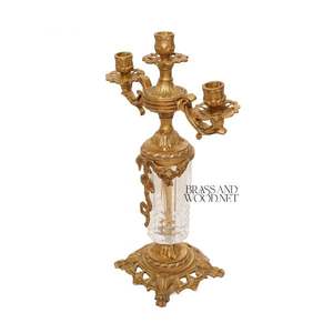 Antique Brass Candelabra with <b>Crystal</b> Column 3 Arm Vintage Candle Holder for Classic Home Decor - Product Image 6