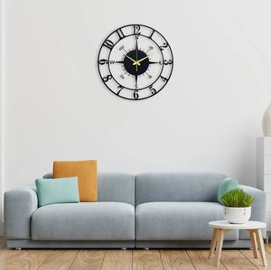 Modern Black Metal Round Wall Clock Minimalist Style Eye Catching Design Perfect For Contemporary Interiors And Decor - Product Image 2