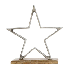 Étoile en métal argenté de haute qualité faite à la main sur une base en bois de manguier, décoration de table de Noël moderne, ornement cadeau, sculpture en fer - Product Image 4