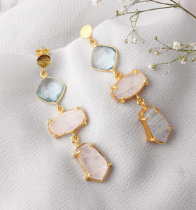 มูนสตันธรรมชาติพร้อมต่างหูท็อปาสสีน้ําเงิน ต่างหูห้อยเงินแท้ 925 - Product Image 4