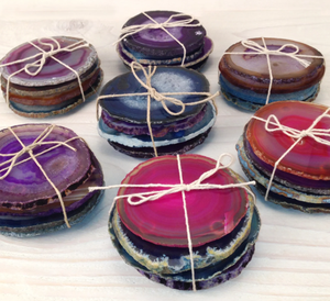 Ágata Natural para cocina, accesorio de Arte de gemas, rebanada de ágata verde, posavasos con revestimiento de oro, regalo, venta al por mayor - Product Image 6