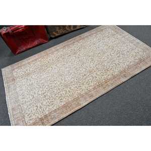 Vintage Accent Rug 3.2x6.8 ft, <b>Brown</b> Plants & trees Turkish <b>Wool</b> Rug - Product Image 2