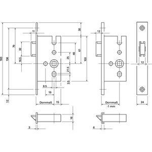 Mortise <b>Latch</b> <b>Lock</b> 1307 Silver-Colored BKS for Bicycle DIN 20/55/8mm Left/Right Squared - Product Image 3