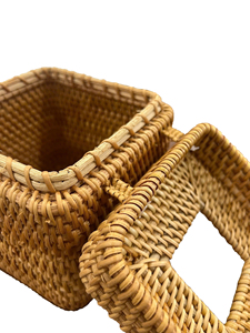 Eco-friendly Handmade Wicker Rattan Multi-Purpose Durable Tissue <b>Box</b> Bohemian Style Weaving <b>Storage</b> Basket with <b>Lid</b> - Product Image 3