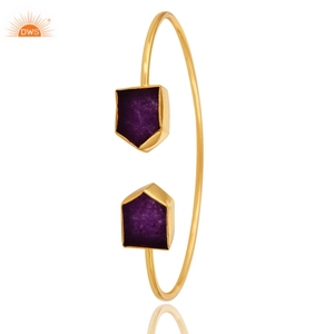 Brazalete ajustable de Aventurina púrpura chapado en oro amarillo de 18k, joyería al por mayor y fabricante - Product Image 4