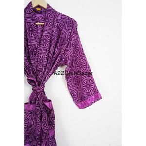 Robe Kimono en Soie Fait Main pour Femme, Col en V, Cordon de Serrage, Décontractée, Printemps/Été/Automne/Hiver, Manches Longues, Patchwork - Product Image 3