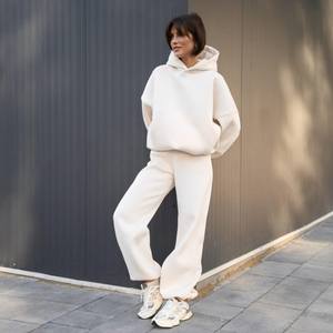 <b>Fleece</b> Tracksuit for <b>Women</b> | Oversized Hoodie and Palazzo <b>Trousers</b> Set - Product Image 3