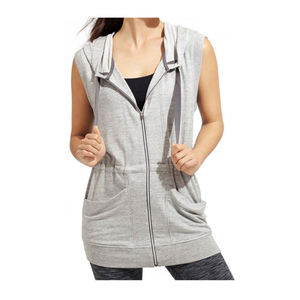 Sweat à capuche d'automne sans manches pour femmes Fit Cropped Top Zipper Logo personnalisé brodé respirant coton Design col à capuche Badge - Product Image 3