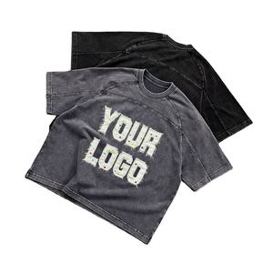 เสื้อยืดโอเวอร์ไซส์พิมพ์ลายโลโก้ตามสั่ง สไตล์สตรีทแวร์วินเทจ ล้างสีแบบแอซิดวอช ผ้าฝ้ายทรงหลวม แขนสั้น แฟชั่นลำลองสำหรับผู้ชาย - Product Image 1
