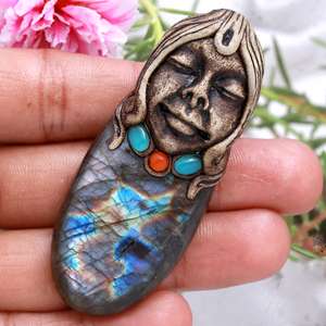 Labradorite จี้หินลาบราดอไรต์สีน้ำเงิน,เครื่องประดับลูกปัดดินเหนียวเครื่องประดับดินโพลิเมอร์อุปกรณ์เครื่องประดับต่างหูดินเผาเครื่องประดับขายส่ง - Product Image 6