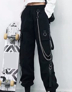 Venta al por mayor de cintura alta de las mujeres Cargo Pantalones Casual Hip Hop Estilo Pantalones para el invierno de diseño frontal plano - Product Image 4