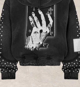 2025 nouveauté personnalisé unisexe lavé à l'acide en détresse sweat à capuche zippé avec strass, sérigraphie 100% coton polaire - Product Image 5