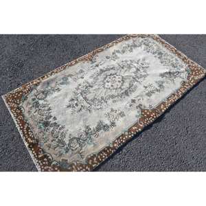 Alfombra de lana turca Vintage Floral marrón Beige clásica 3,7X6,8 pies hecho a mano Patchwork rectángulo diseño látex respaldo para cabecera - Product Image 2