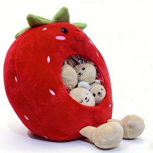 Mochila de peluche de fresa personalizada con lindas caras de conejo en el interior, juguete de peluche rojo para niños de 31 cm a 50 cm, unisex - Product Image 2