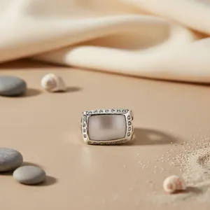 Anillo de Mujer con Diseño de Número Moderno, Chapado en Rodio sobre Oro Blanco con Detalles de Circonita Cúbica - Product Image 2