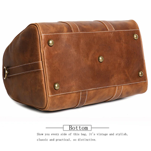 Leather Duffel Bag Zipper Closure Travel Weekender Holdall Crossbody Shoulder Bag Brown Durable Design - Product Image 5