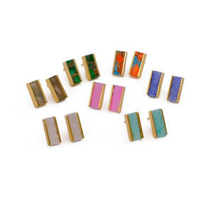 Pendientes de tuerca de latón chapado en oro para mujer, barra de piedras preciosas Druzy rosa con pinza antideslustre, conjunto de joyería elegante - Product Image 6